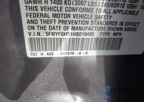 2017 Honda Pilot Ex-L from USA, damaged, VIN 5FNYF6H51HB019495